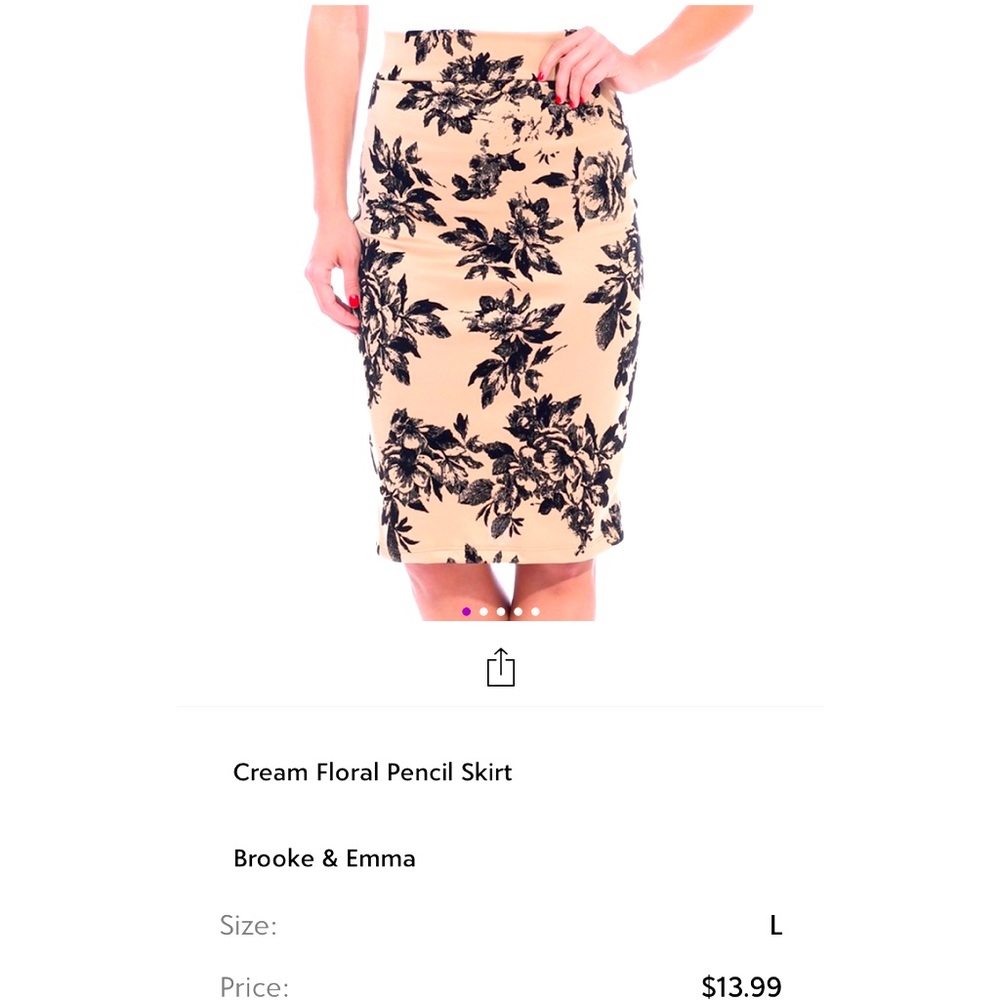 Cream Floral Pencil Skirt - Large (still new, never worn)